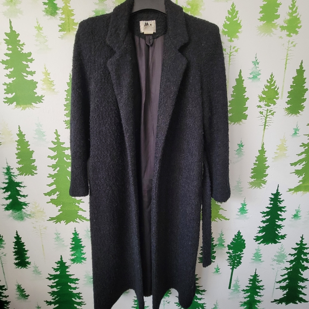 Vintage MJ Seattle Black Wool Belted Long Coat.